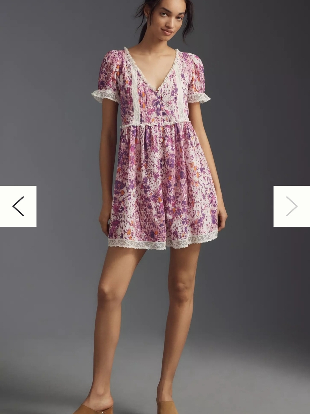 Anthropologie Pink and Purple Floral Babydoll Romper